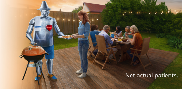 Man made of tin grilling food.Not an actual patient.